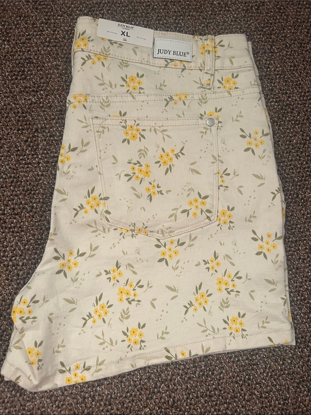 Judy Blue Cream Denim Shorts with Yellow Floral Print
